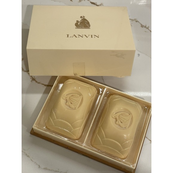 Lanvin Perfumed Bar Bath Soap Set of 2 Box Scented Large‎ Carved New Old Stock - Picture 1 of 7